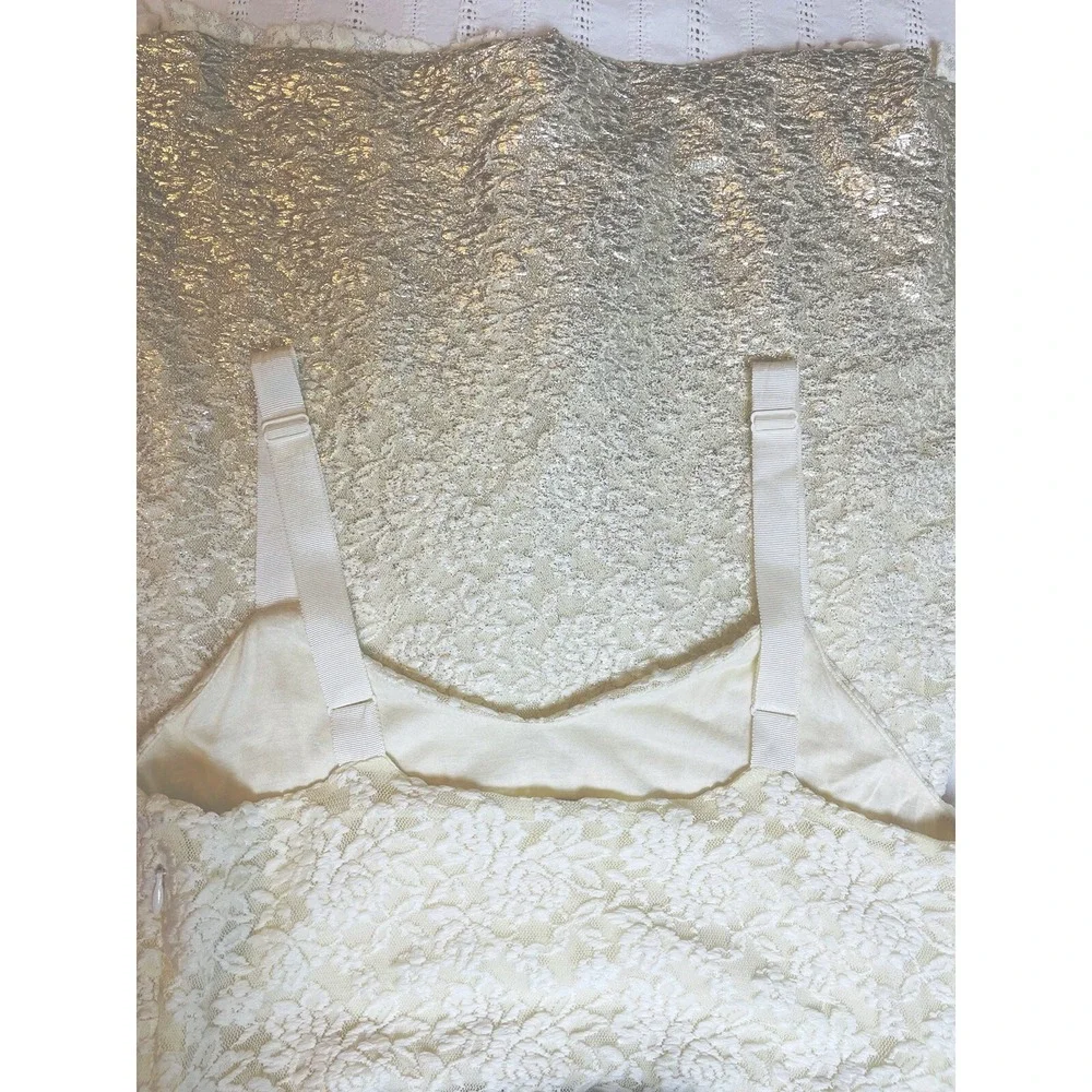 Free People Cream Lace Metallic Ombré Fit And Flare Dress. Large.‎ Bridal.